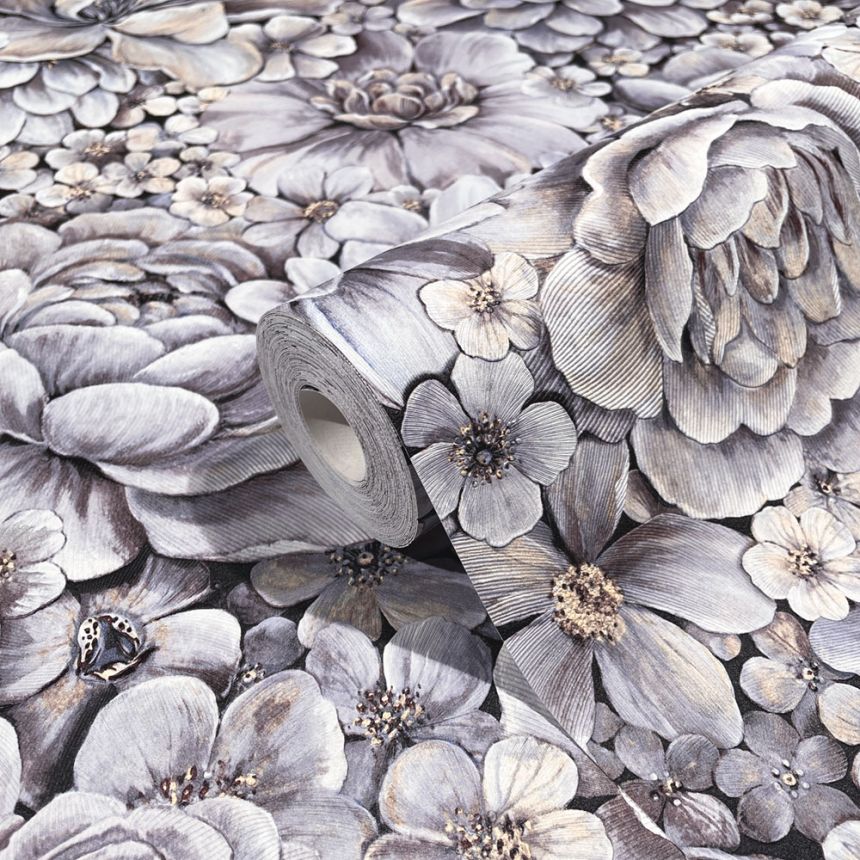 Luxusní šedo-fialová vliesová tapeta s květinami 33955, Botanica, Marburg 