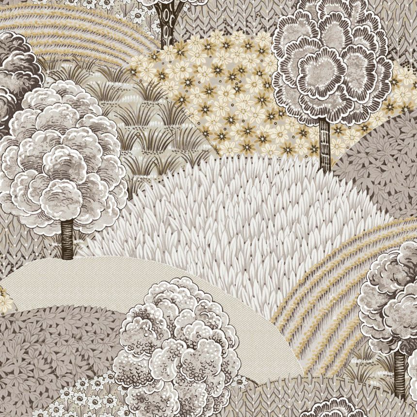 Šedá vliesová tapeta na zeď s motivem stromů, 84025, Blooming Garden, Cristiana Masi by Parato