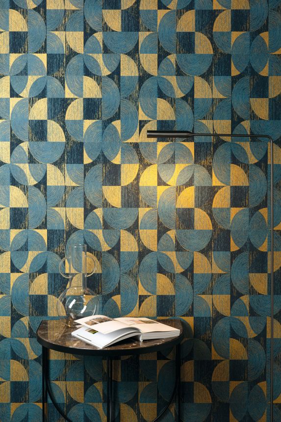 Tyrkysovo-zlatá geometrická vliesová tapeta na zeď, SPI001, Spirit of Nature, Khroma by Masureel