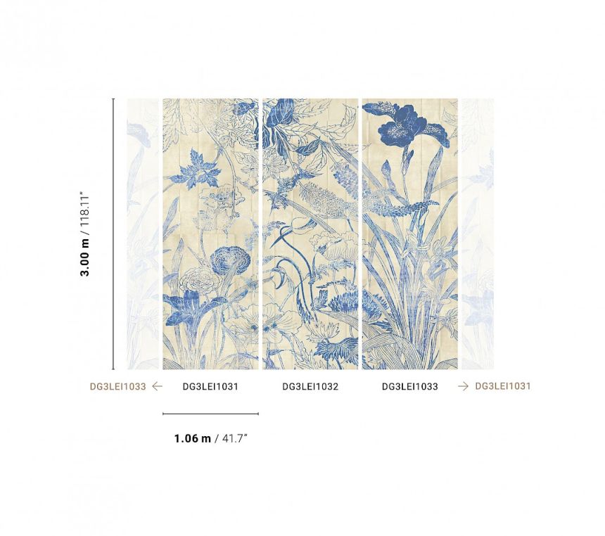 Modrá vliesová fototapeta na zeď, Květiny, listy, DG3LEI1031, Wall Designs III, Khroma by Masureel