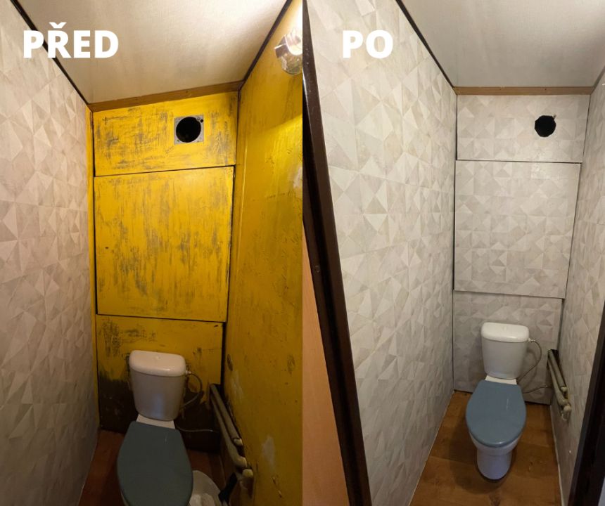 Obrázek - Tapetování v panelovém domě umakartové koupelny + WC