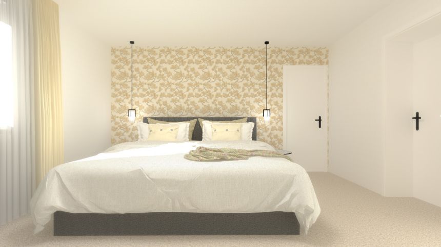 Vizualizace ložnice s luxusní vliesovou tapetou