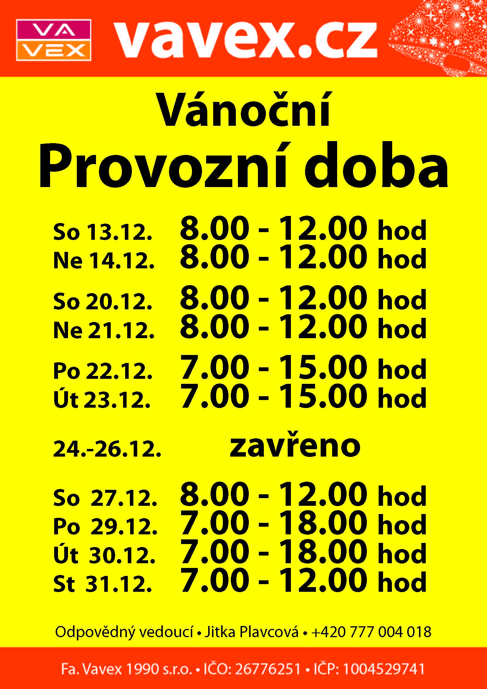 Příbram - Vánoce - provozní doba