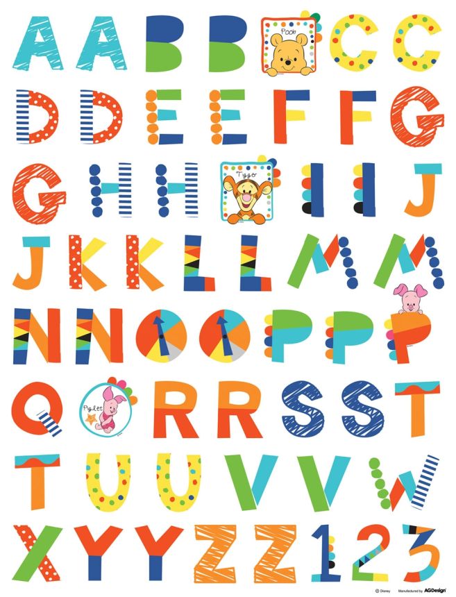 Samolepka na zeď DK 891, Disney, Medvídek Pů Abeceda, AG Design
