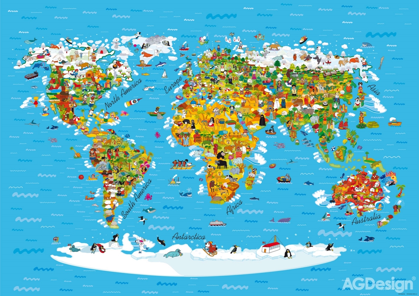 Dětská fototapeta na zeď -FTS 1320, Mapa světa, 360 x 254 cm, AG Design