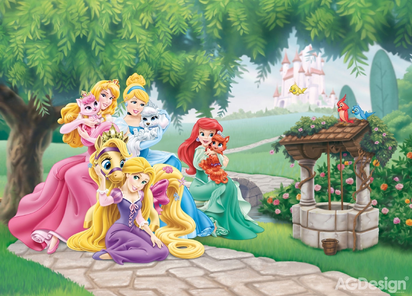 Dětská vliesová fototapeta na zeď - FTDN M 5231, Disney, Princezny se zvířátky, 155 x 110 cm, AG Design