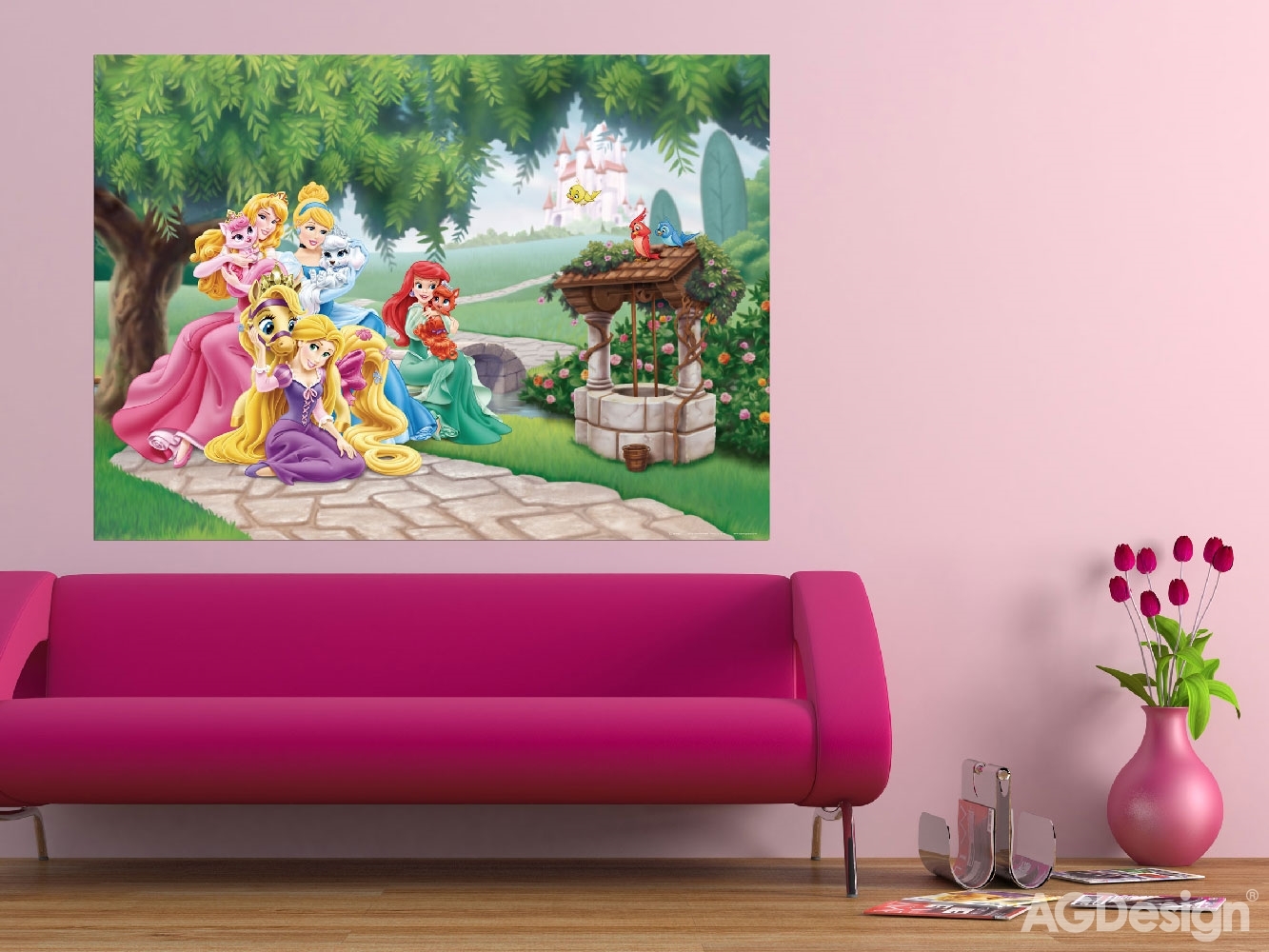 Dětská vliesová fototapeta na zeď - FTDN M 5231, Disney, Princezny se zvířátky, 155 x 110 cm, AG Design