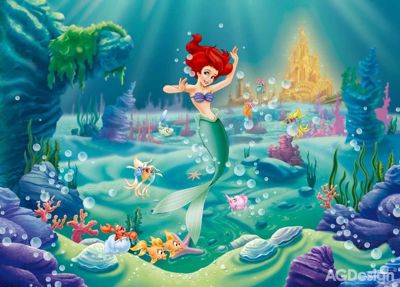 Dětská vliesová fototapeta na zeď -   FTDN M 5207, Disney, Malá mořská víla Ariel, 155 x 110 cm, AG Design