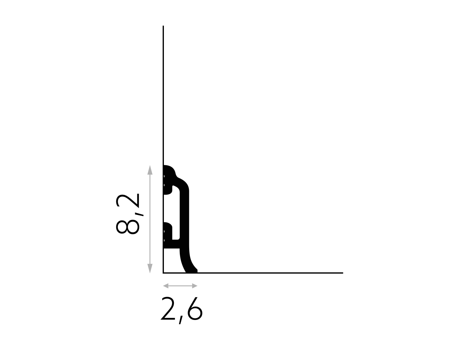 Podlahová lišta standardní MD8300, 200 x 2,6 x 8,2 cm, Mardom