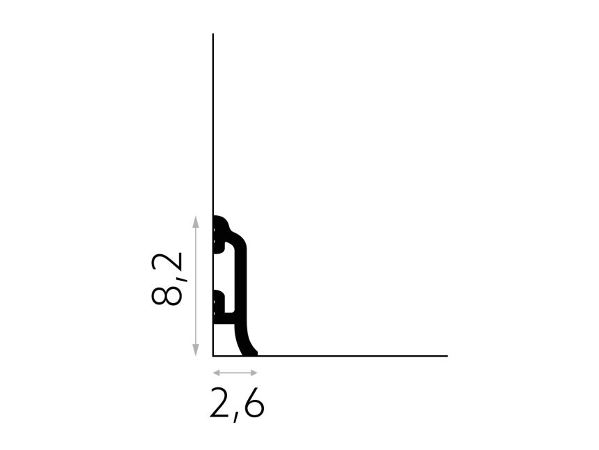 Podlahová lišta standardní MD8300, 200 x 2,6 x 8,2 cm, Mardom