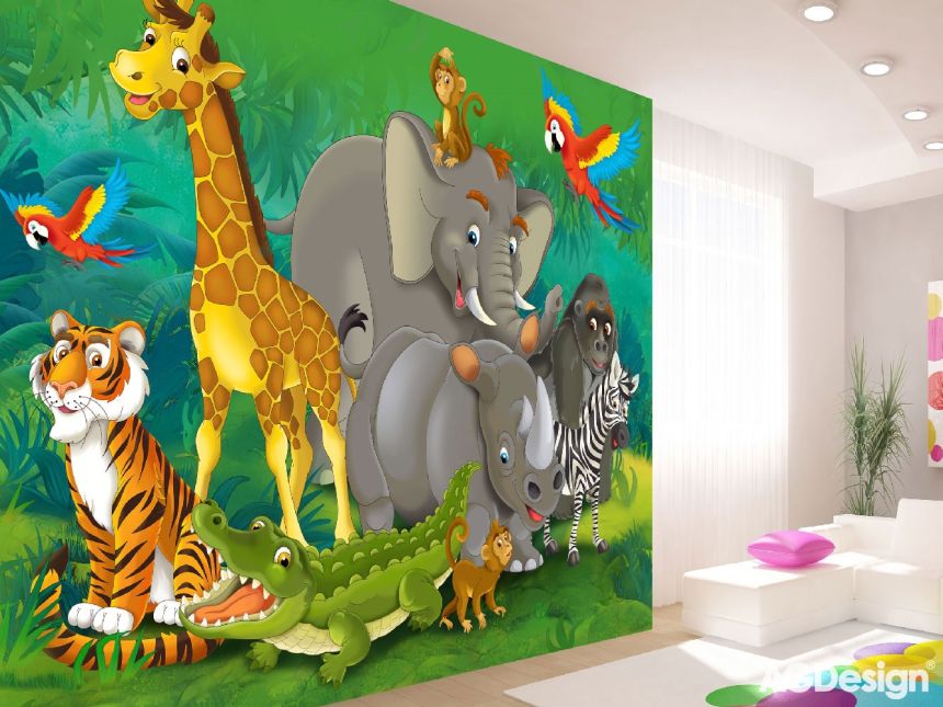 Dětská fototapeta na zeď -  FTN XXL 2420, Zvířátka z džungle, 360 x 270 cm, AG Design 