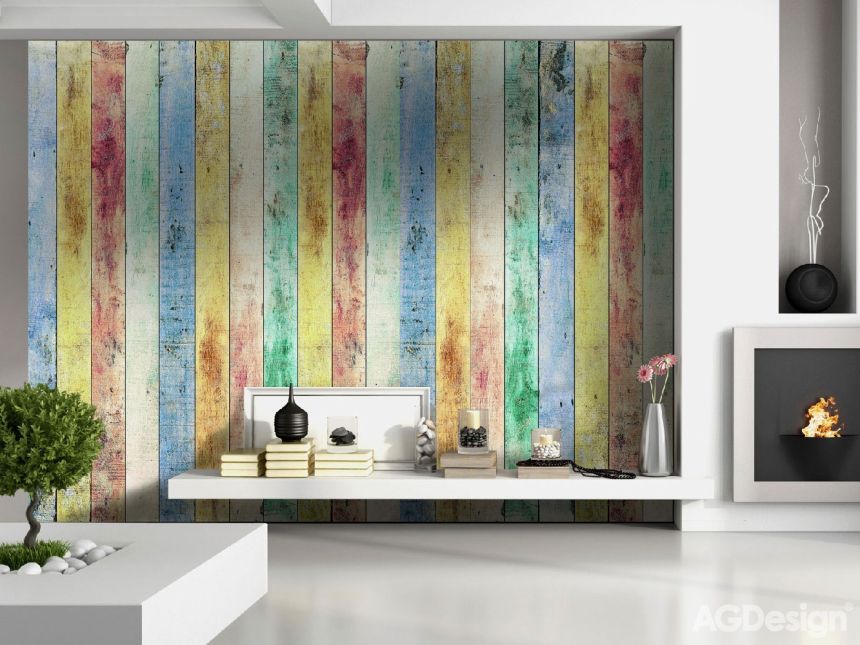 Vliesová fototapeta na zeď FTN XXL 2430, Dřevo, barevné palubky, 360 x 270 cm, AG Design