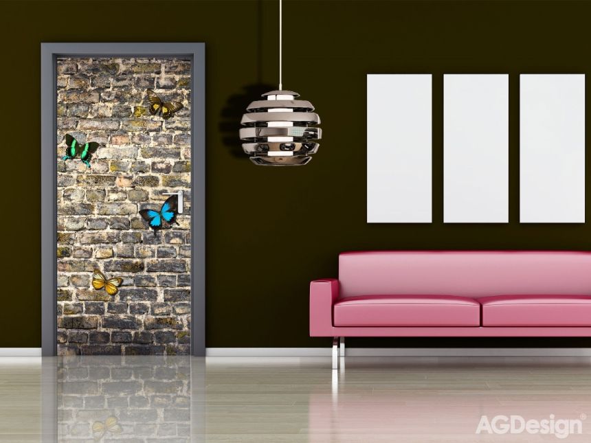 Fototapeta na zeď -  FTN V 2905, Motýli na staré cihlové zdi, 90 x 202 cm, AG Design