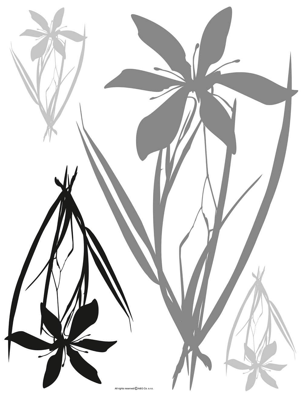 Samolepka / samolepící dekorace na zeď F 0443, Černé a šedé rostliny, AG Design