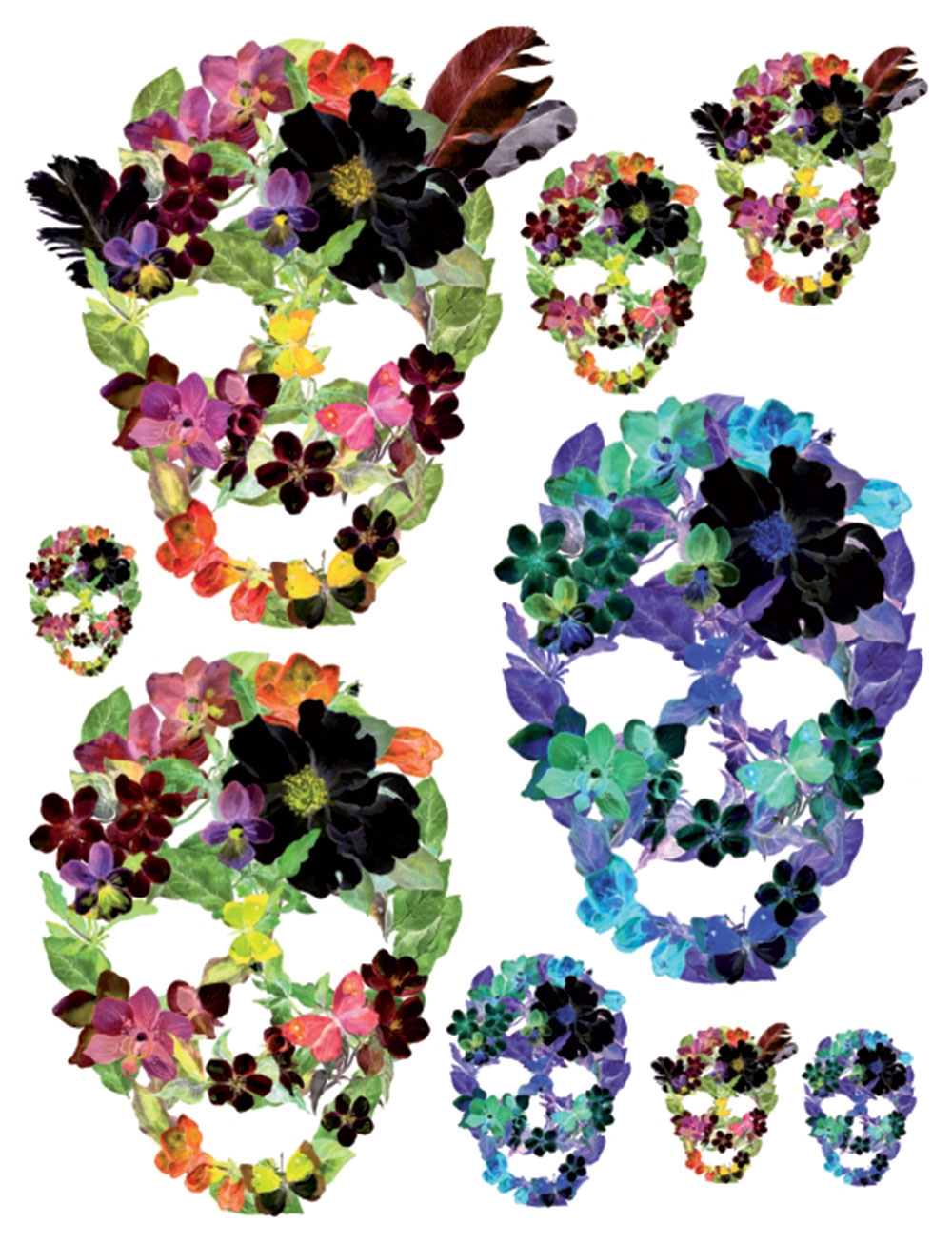 Samolepka / samolepící dekorace na zeď F 1060, Lebky z květin, AG Design