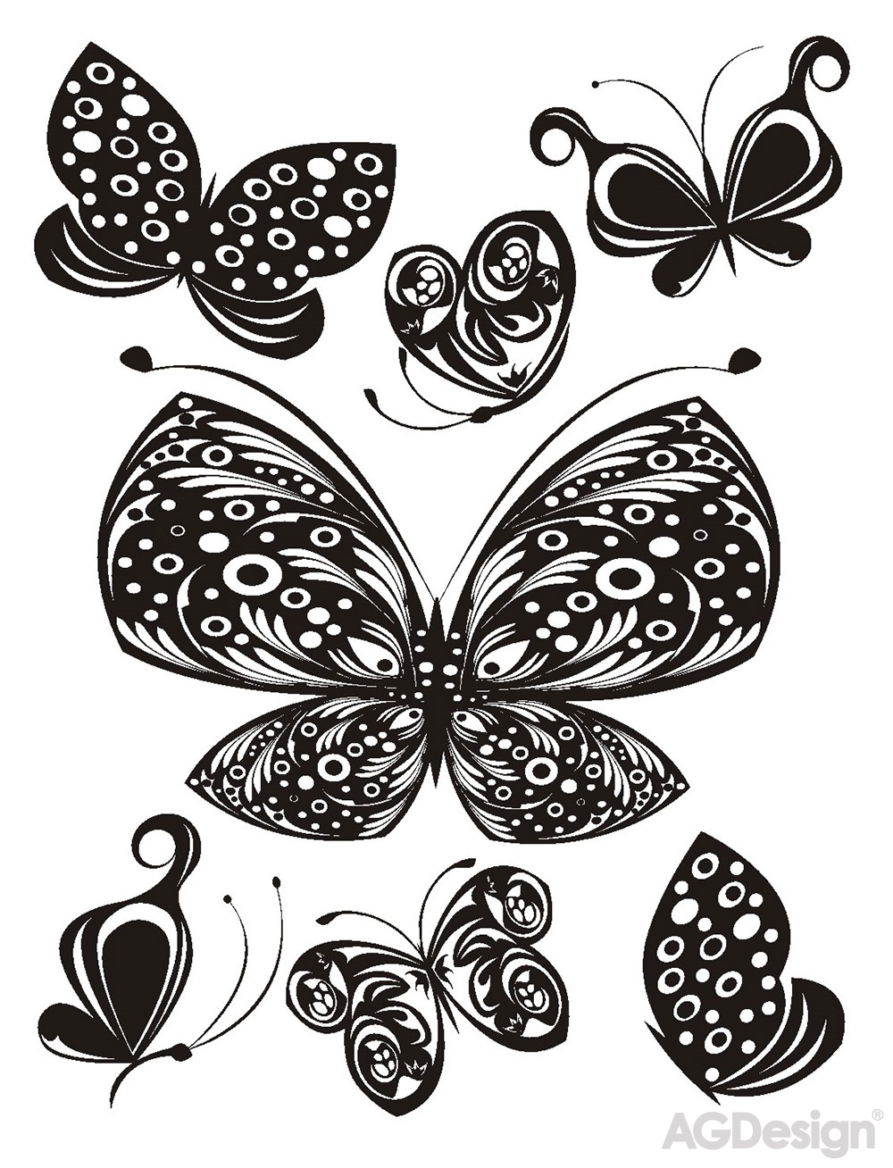 Samolepka / samolepící dekorace na zeď F 0459, Černí motýli, AG Design