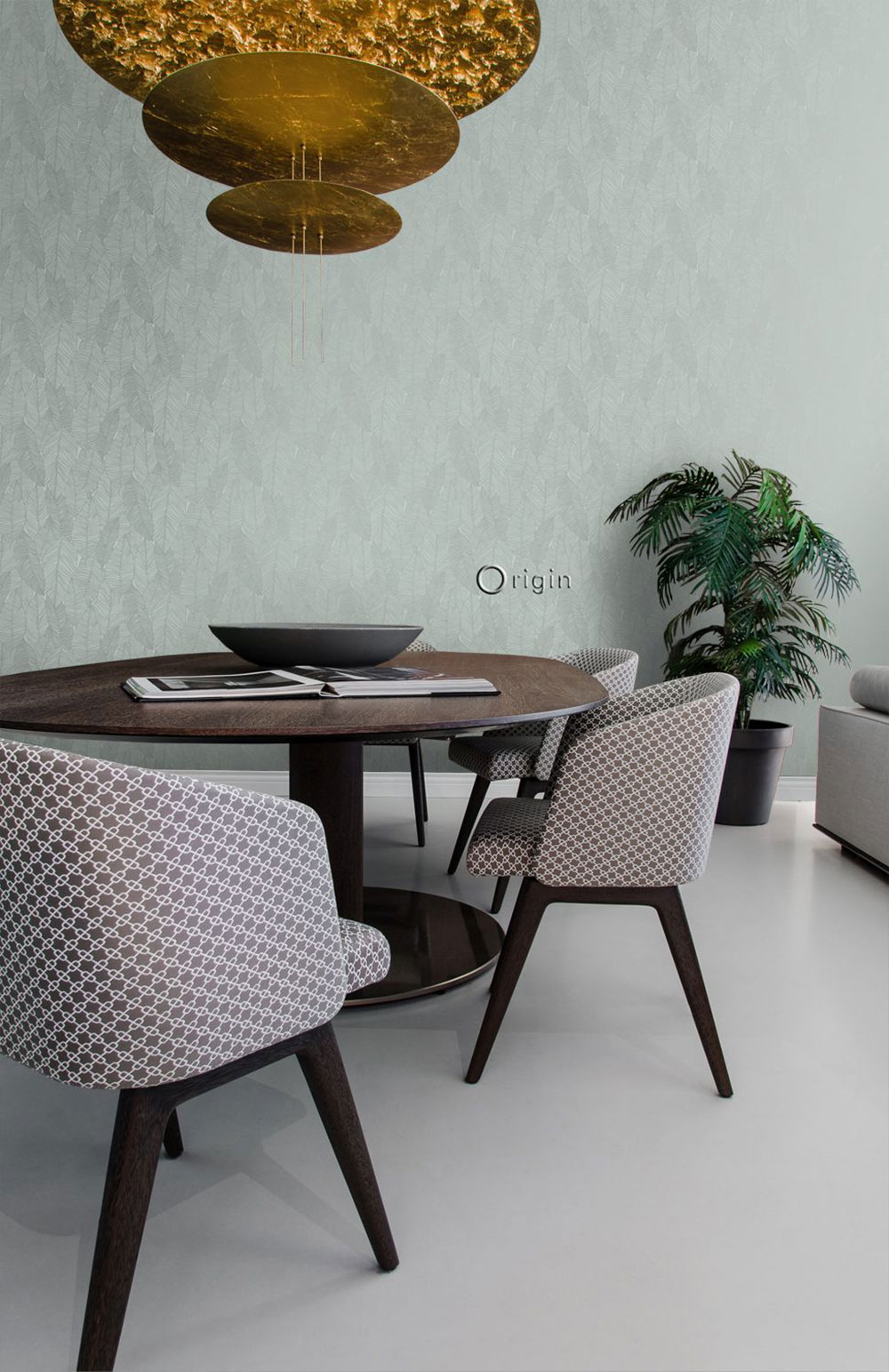 Šedá vliesová tapeta, metalické obrysy listů 347711, City Chic, Origin 