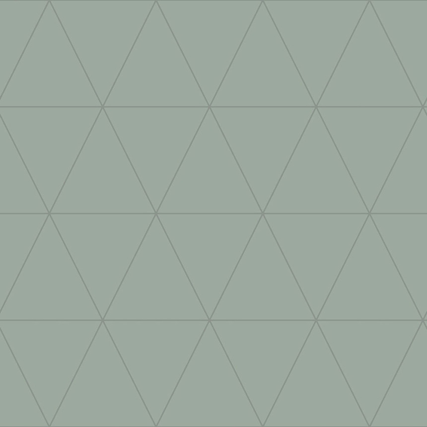 Zelená vliesová tapeta, metalické obrysy trojúhelníků 347714, City Chic, Origin