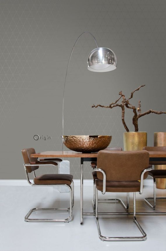 Šedá vliesová tapeta, metalické obrysy trojúhelníků 347716, City Chic, Origin 