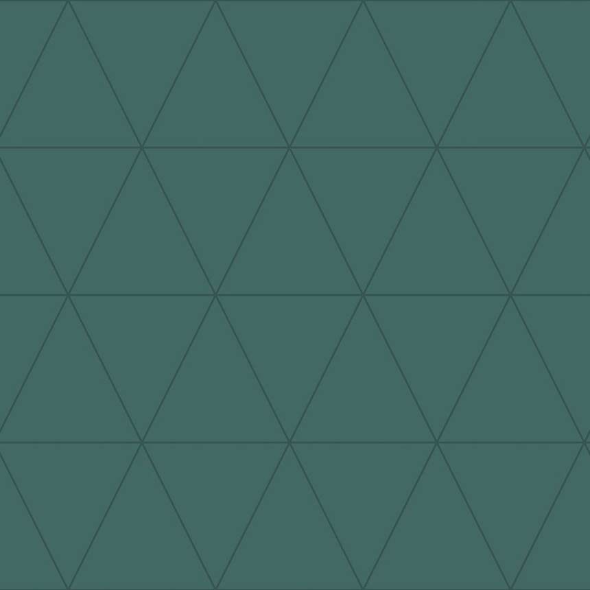 Zelená vliesová tapeta, metalické obrysy trojúhelníků 347717, City Chic, Origin