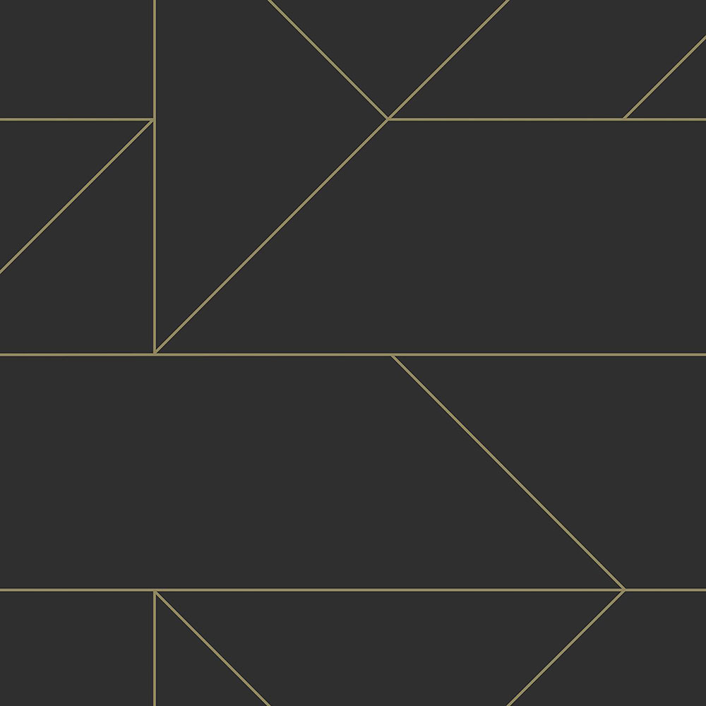 Černá geometrická vliesová tapeta, zlaté linie 347726, City Chic, Origin 