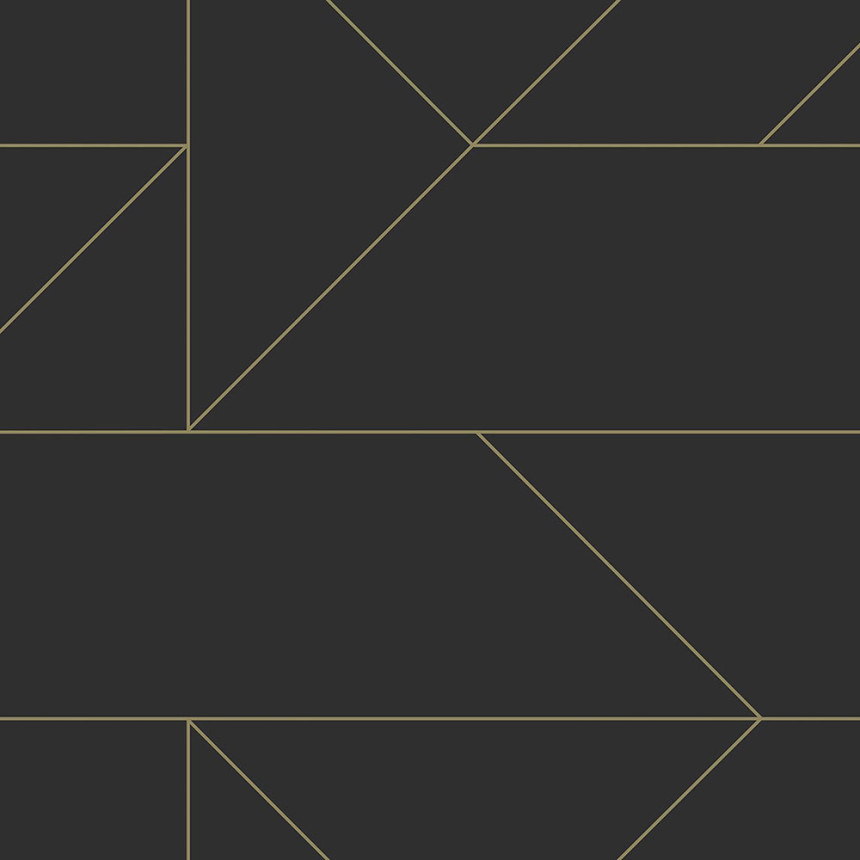 Černá geometrická vliesová tapeta, zlaté linie 347726, City Chic, Origin 