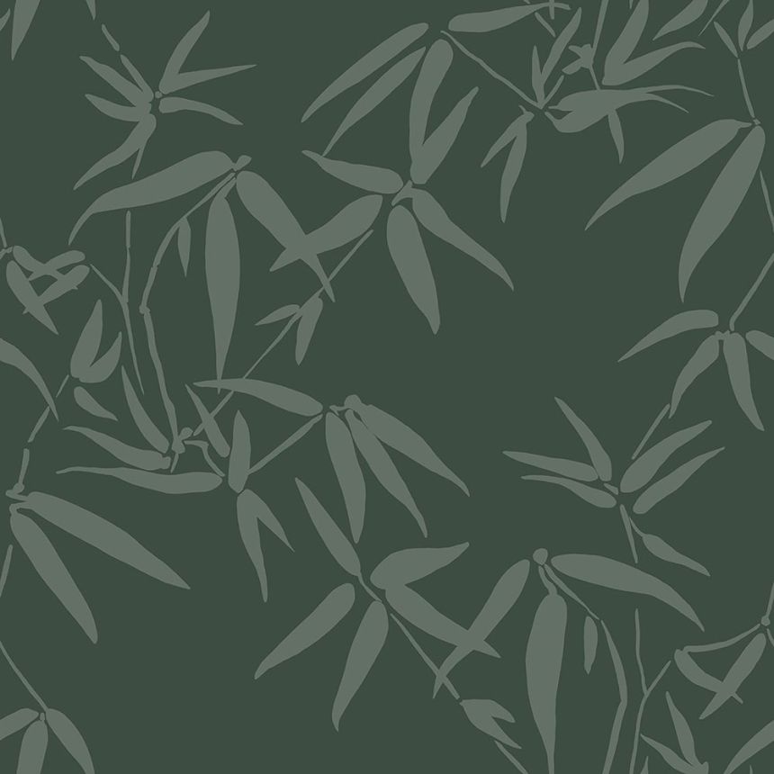 Tmavě zelená vliesová tapeta, metalické listy bambusu 347738, City Chic, Origin 