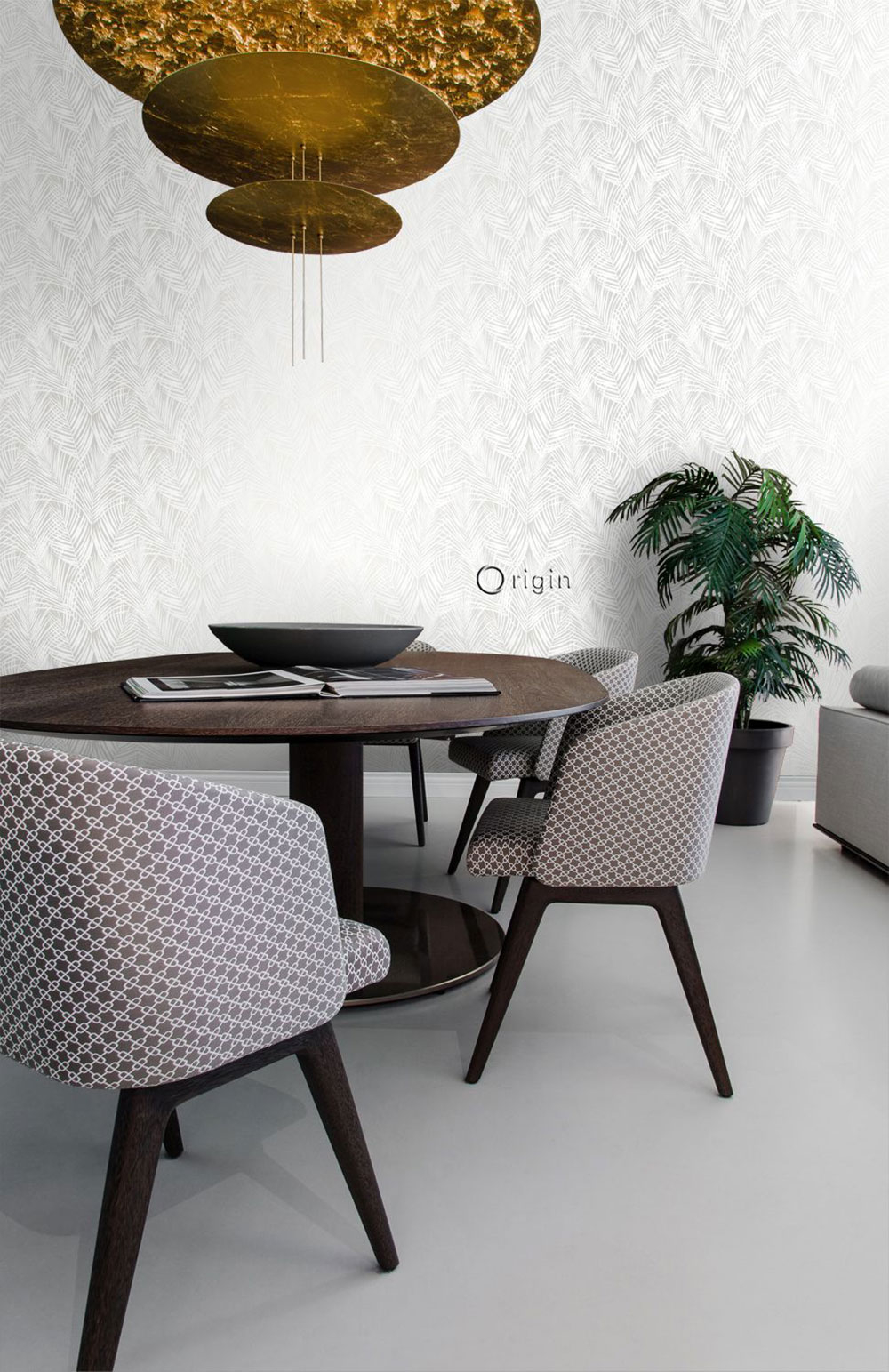 Metalická stříbrná vliesová tapeta, zelené palmové listy 347742, City Chic, Origin 