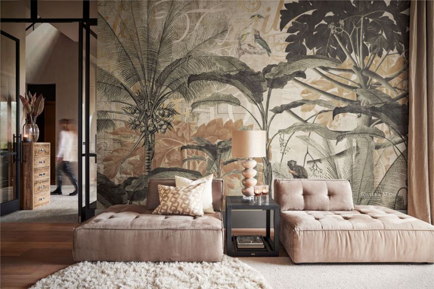 Luxusní vliesová obrazová tapeta s palmami a opicemi 300394 DG, 450x280cm, Rivièra Maison 3, BN Walls