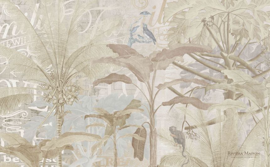 Luxusní vliesová obrazová tapeta s palmami a opicemi 300396 DG, 450x280cm, Rivièra Maison 3, BN Walls 