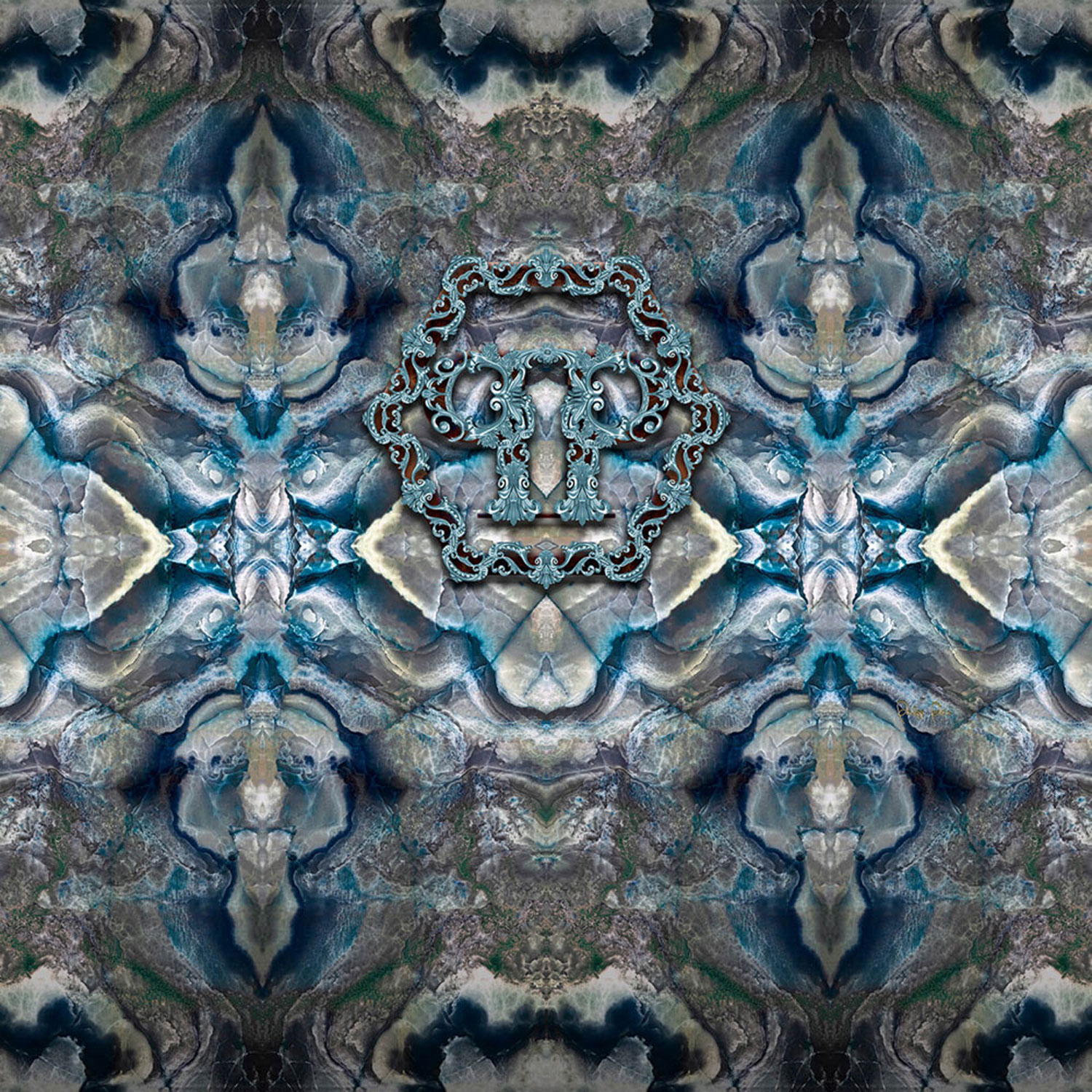 Šedo-modrá abstraktní obrazová vliesová tapeta  Z80075 Philipp Plein, Zambaiti Parati