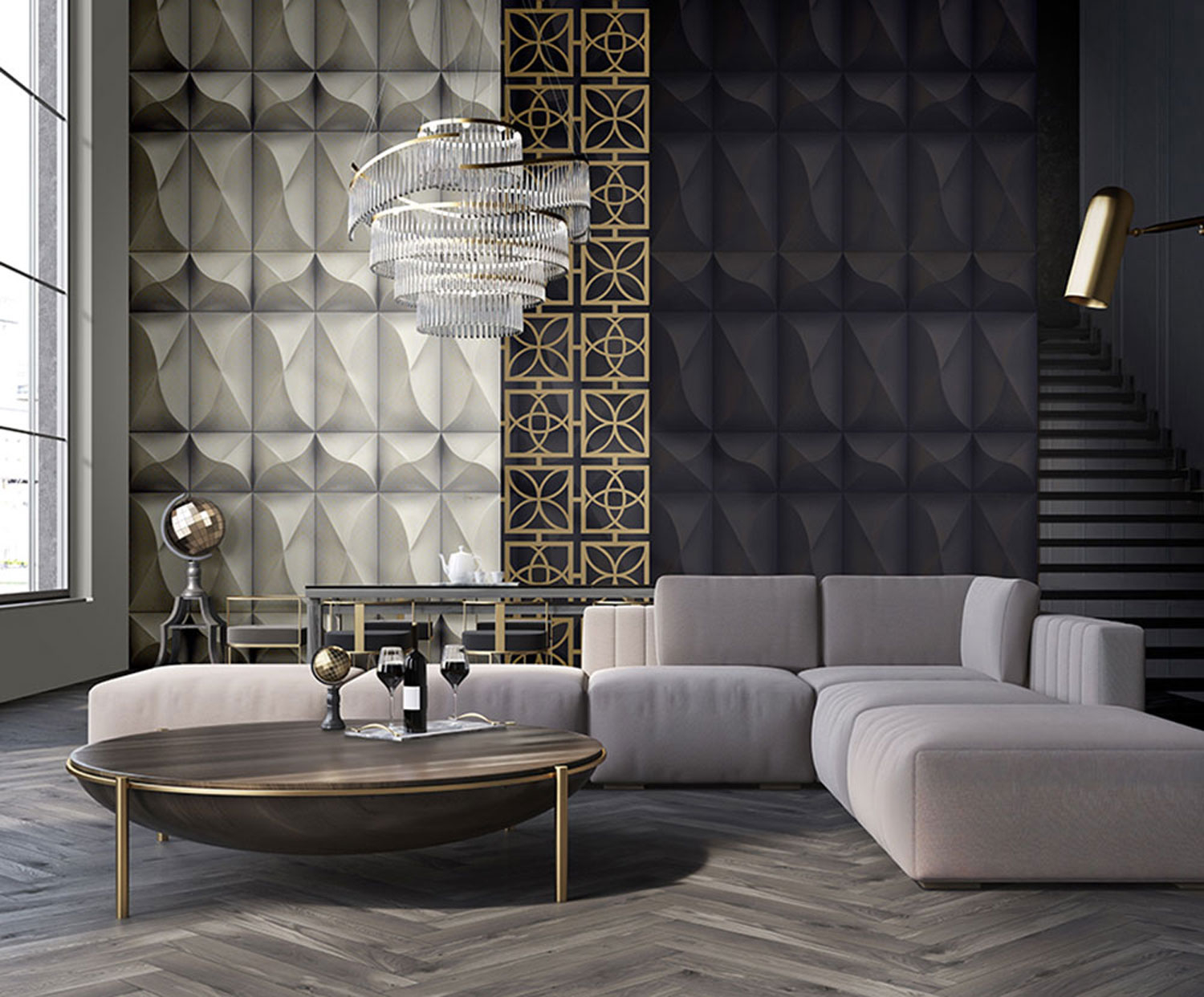 Šedá geometrická obrazová vliesová tapeta Z80084 Philipp Plein, Zambaiti Parati