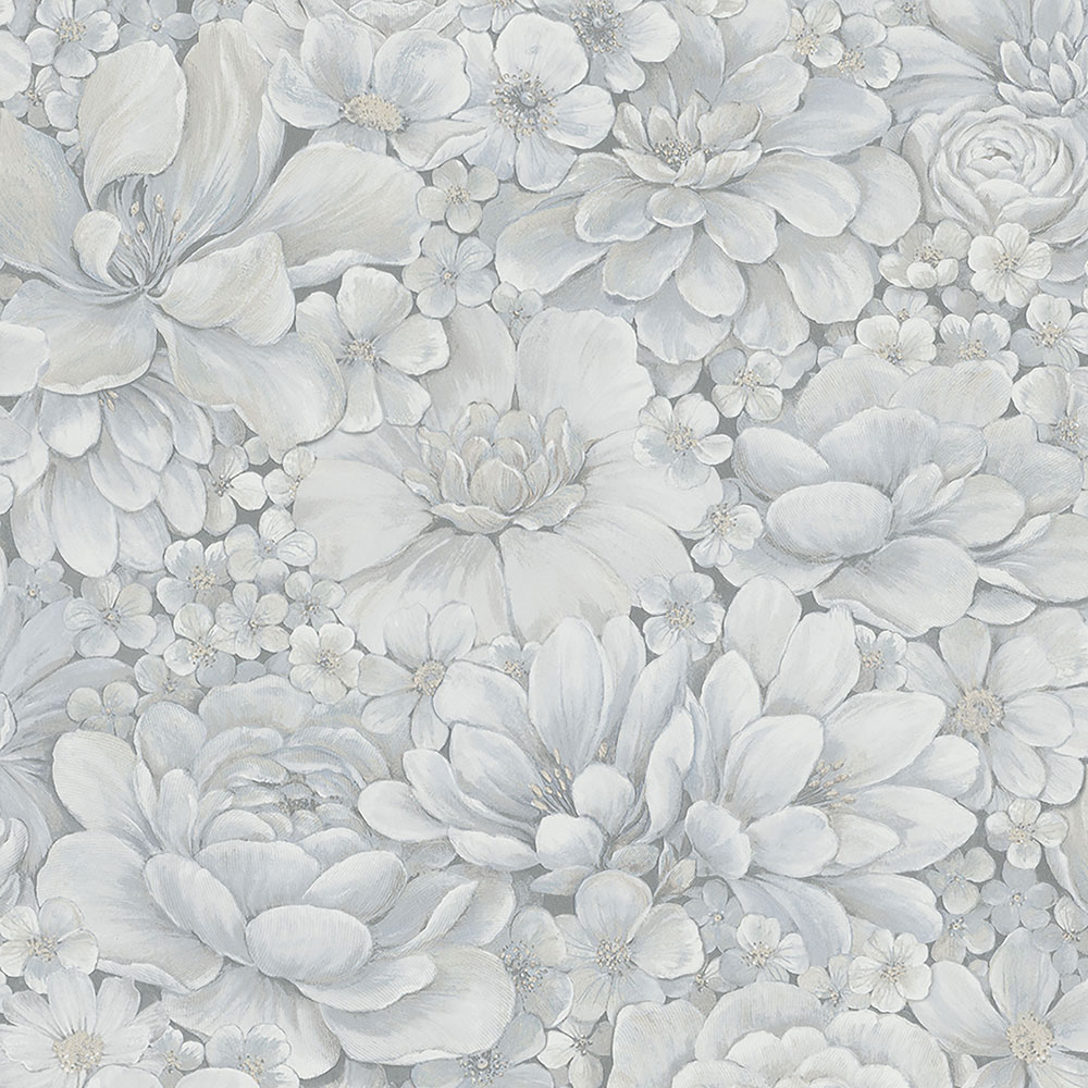 Luxusní šedo-modrá vliesová tapeta s květinami 33953, Botanica, Marburg 