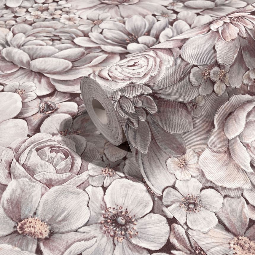 Luxusní šedo-růžová vliesová tapeta s květinami 33954, Botanica, Marburg 