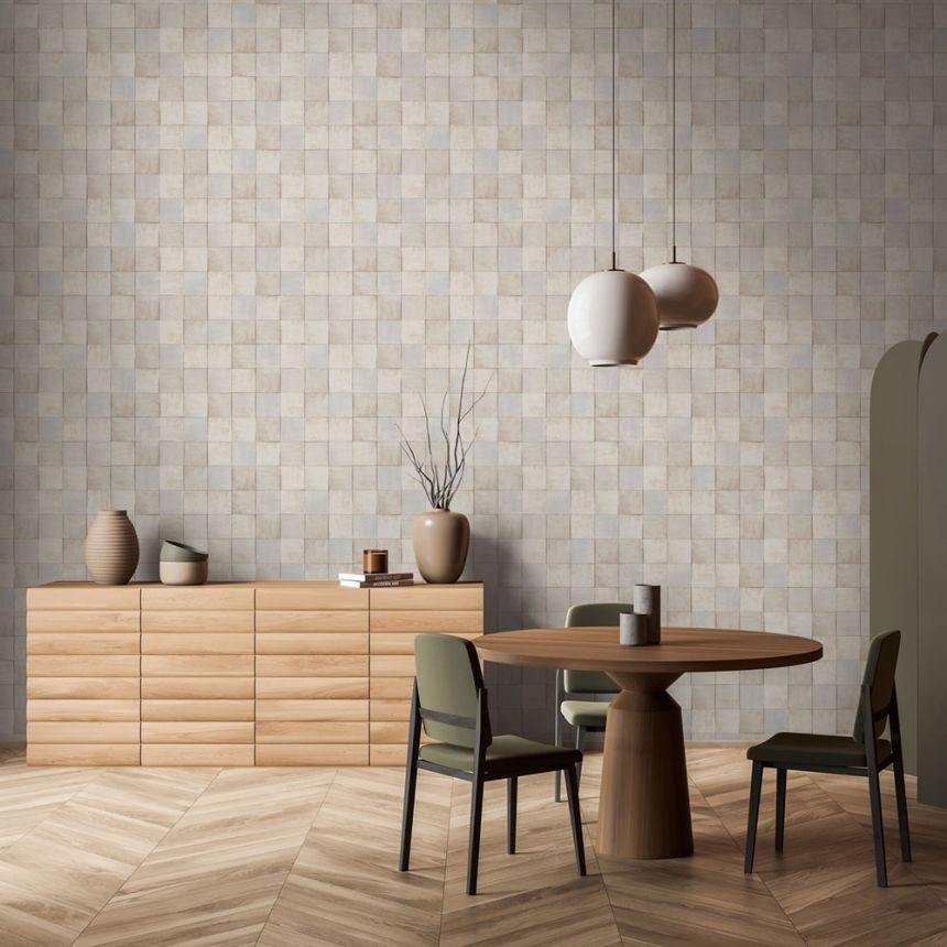 Geometrická vliesová tapeta na zeď, šedo-béžová, imitace obkladů, 45711, Naomi, Marburg