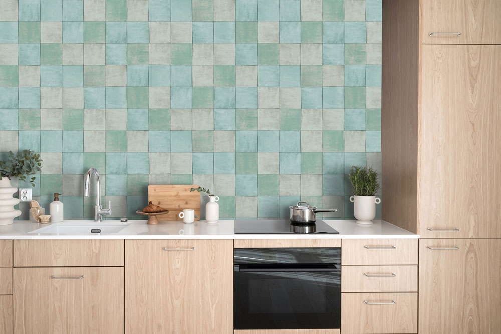 Geometrická vliesová tapeta na zeď, zelená, imitace obkladů, 45719, Zellige, Marburg