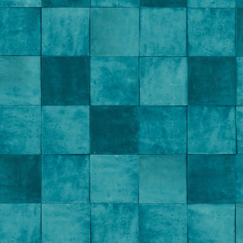 Tyrkysová geometrická vliesová tapeta s vinylovým povrchem 45718 Zellige, Marburg