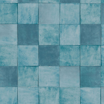 Modrá geometrická vliesová tapeta s vinylovým povrchem 45728 Zellige, Marburg
