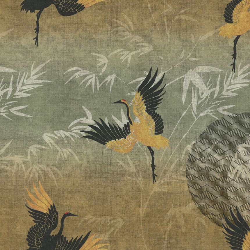 Luxusní hnědo-zelená vliesová tapeta s ptáky 72901, Zen, Emiliana Parati 