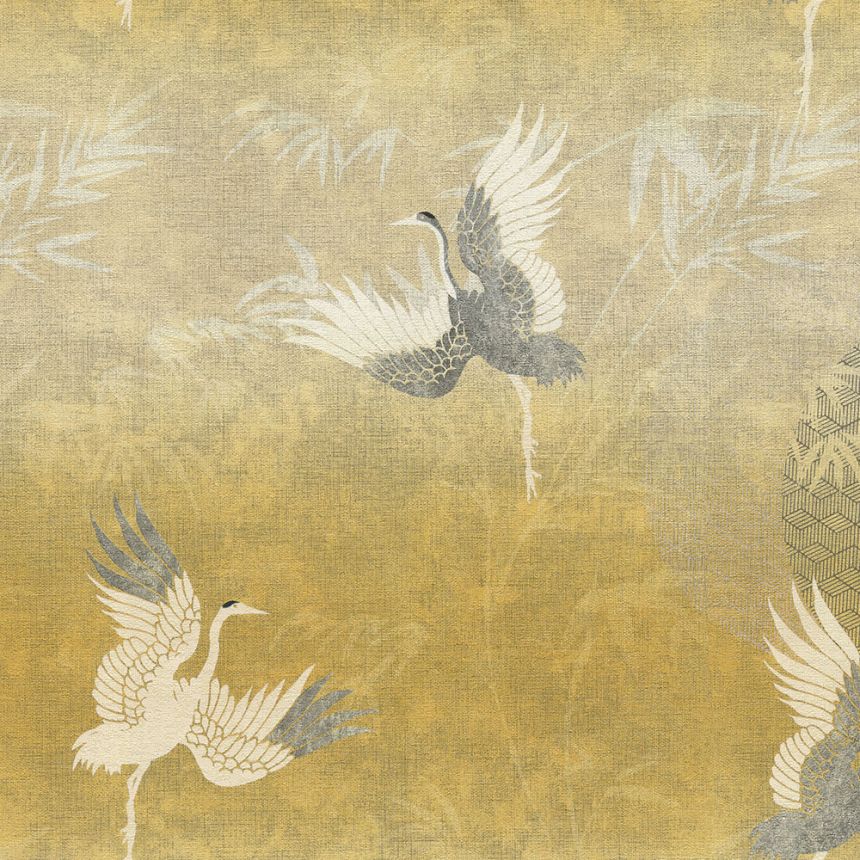 Luxusní okrová vliesová tapeta na zeď, ptáci 72904, Zen, Emiliana Parati 