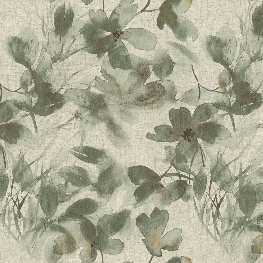 Luxusní šedo-zelená vliesová květinová tapeta na zeď 72952, Zen, Emiliana Parati 