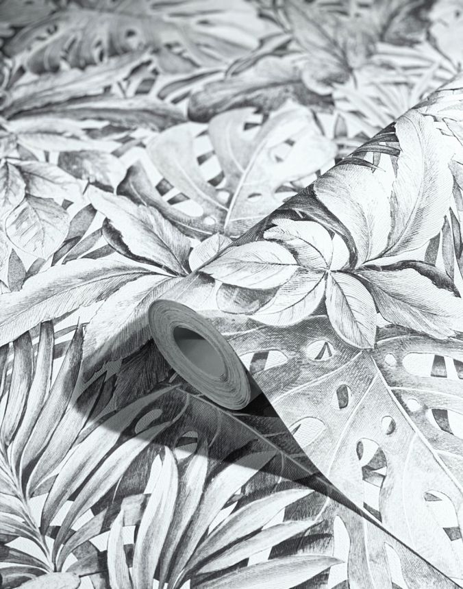 Luxusní šedá vliesová tapeta s listy 33308, Botanica, Marburg 