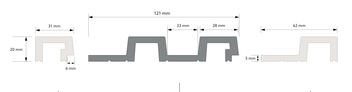 Zakončovací profil k dekoračním lamelám - šedý dub levý L0303L, 270 x2 x 3,1 cm, Mardom Lamelli