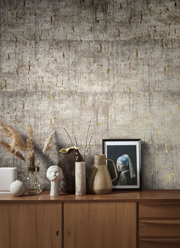 Vliesová hnědo-zlatá tapeta, imitace betonových bloků 33235, Natural Opulence, Marburg 