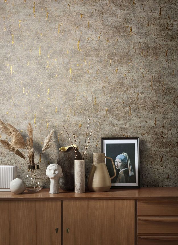 Luxusní hnědo-zlatá vliesová tapeta na zeď, imitace betonu 33256, Natural Opulence, Marburg 