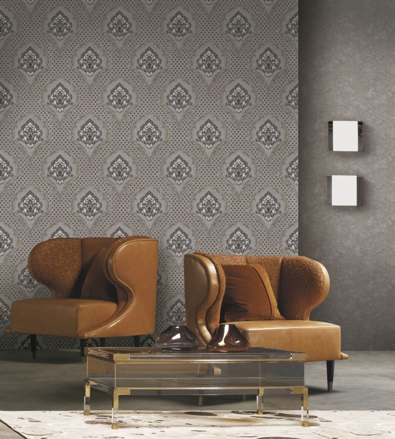 Luxusní hnědo-stříbrná zámecká vliesová tapeta na zeď, GF62032, Gianfranco Ferre´Home N.3, Emiliana Parati