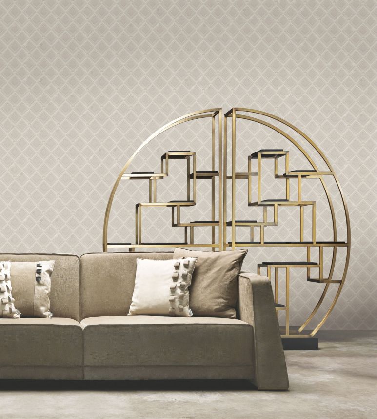 Luxusní stříbrno-krémová geometrická vliesová tapeta na zeď, GF62065, Gianfranco Ferre´Home N.3, Emiliana Parati