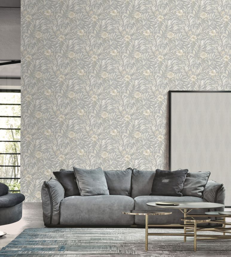Luxusní stříbrná květinová vliesová tapeta na zeď, GF62076, Gianfranco Ferre´Home N.3, Emiliana Parati