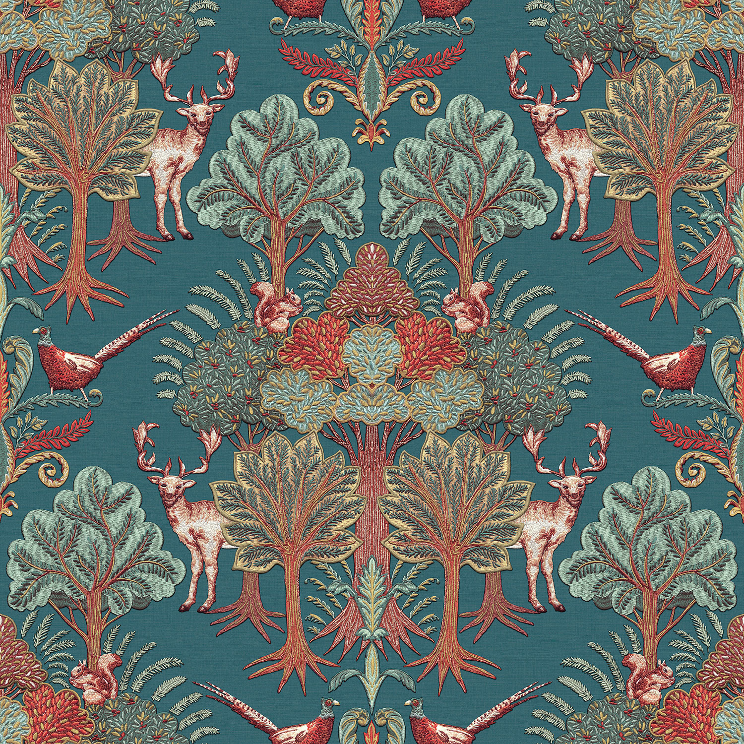 Luxusní zelená vliesová tapeta se stromy, zvířaty, TP422305, Tapestry, Design ID