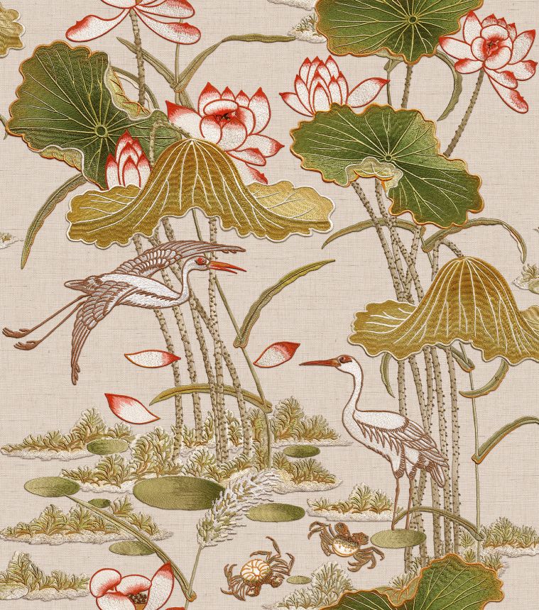 Luxusní vliesová tapeta s lekníny a ptáky, TP422703, Tapestry, Design ID
